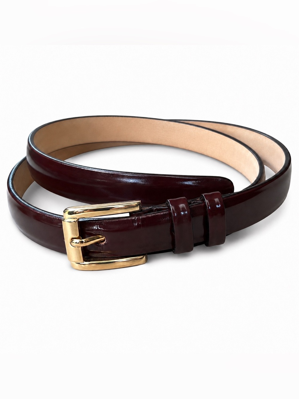 Cipriani Womens Thin Burgundy Italian Calfskin Leather Belt Gold Buckle Size XL